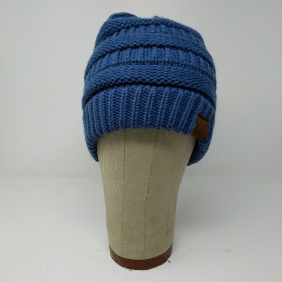 C.C. Exclusives Cable Knit Beanie Hat Blue Patch Logo 100% Acrylic - Picture 2 of 13